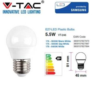 Lampada Mini Sfera Led 5,5w E27 Luce Fredda 470 Lumen